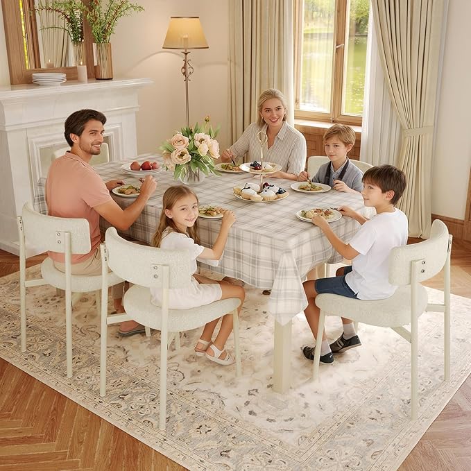 Dining Chair Set of 6 Upholstered Chairs for Kitchen Dining Room Mid Century Modern Table Chairs for Waiting Living Room, White