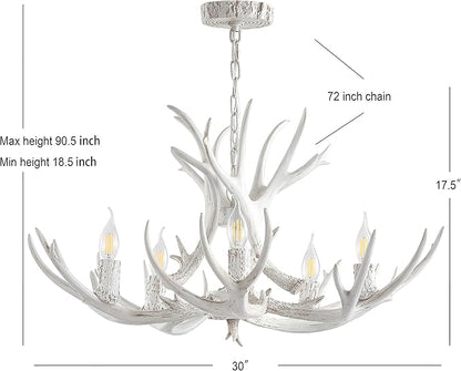 JONATHAN Y 30" White Rustic Resin Antler 5-Light LED Chandelier, Farmhouse Faux Deer Horn Hanging Ceiling Light for Dining Room, Kitchen Island, Adjustable Light Fixture (JYL6300B)