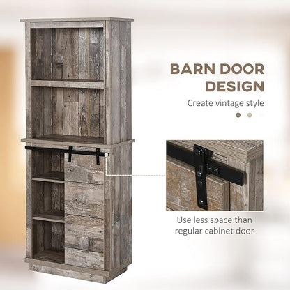 Modern Kitchen Pantry, Freestanding Buffet Cabinet with Hutch, Sliding Barn Door, Adjustable Shelf, Easy to Maintain, for Dining Room