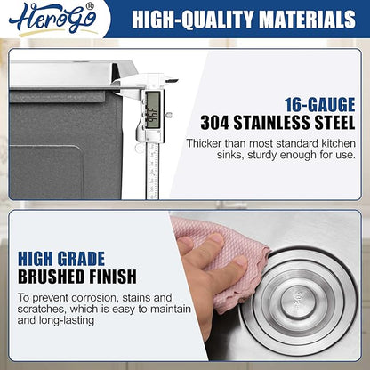 Herogo 15×15 Inch Kitchen Bar Sink, Small Deep Drop In Single Bowl Sink with 16 Gauge Stainless Steel Bottom Grid Drying Rack for RV Laundry Yard Farmhouse Office