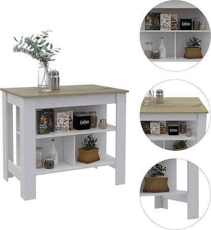 GOWE Cala Kitchen Island Antil, Three Shelves, Four Legs -Light Oak/White