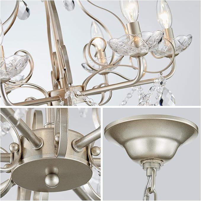 WUZUPS Crystal Candle Chandelier Pendant Flushmount Ceiling Light Modern Lighting Fixture for Bedroom Hallway Bar Kitchen Bathroom, H 22.5" x W 21.7", Nickel, E12 Base
