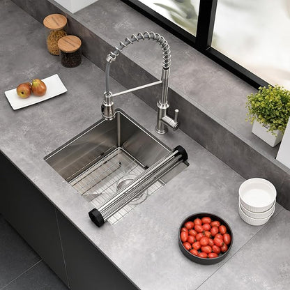 Undermount Kitchen Sink, 18 x 18 x 10 Inch Single Bowl Bar Sink 16 Gauge T-304 Stainless Steel Kitchen Sinks with Accessories