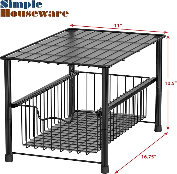 Simple Houseware Stackable Under Sink Cabinet Sliding Basket Organizer Drawer, Black