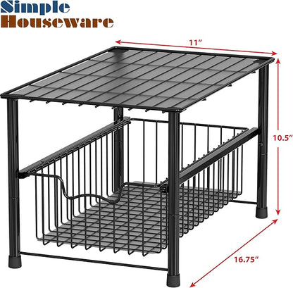 Simple Houseware Stackable Under Sink Cabinet Sliding Basket Organizer Drawer, Black
