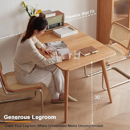 Solid Oak Extendable Dining Table for 4-6 People, 47.2 to 63 Inch, Seamless Expansion, Round Corner Design with Diagonal Legs, Farmhouse Kitchen Table for Small Spaces (Natural)