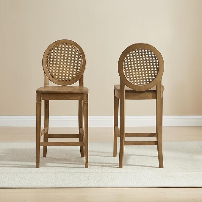 Crosley Furniture Katia Traditional Rattan Style Oval Cane-Back Counter Height Stool Set of 2, Bar Stools, Driftwood