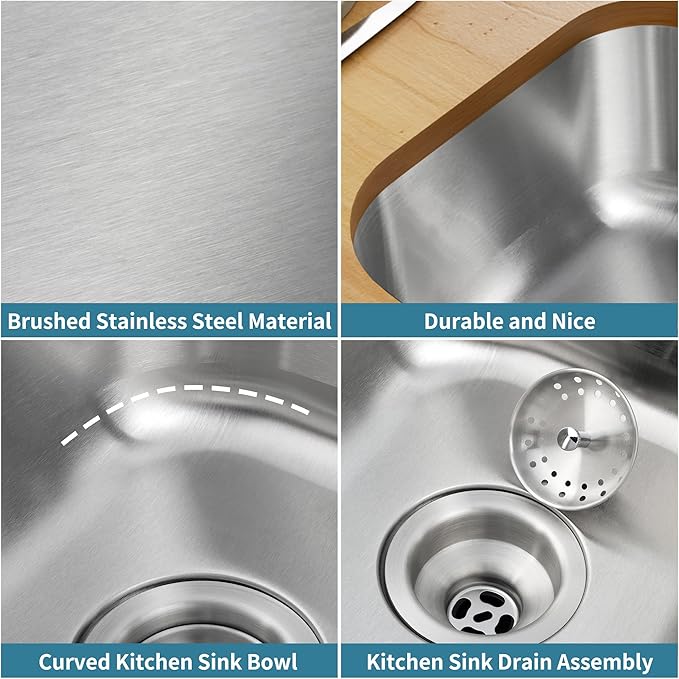 Bar Sink, 15" x 12" Inch Undermount Kithcen Sink, T-304S Stainless Steel RV Kitchen Sinks, Small Kitchen Sinks With Sink Drain Strainer, Use at Rv, Bar,Outdoor, Laundry and Utility,Bathroom