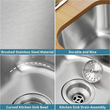 Bar Sink, 15" x 12" Inch Undermount Kithcen Sink, T-304S Stainless Steel RV Kitchen Sinks, Small Kitchen Sinks With Sink Drain Strainer, Use at Rv, Bar,Outdoor, Laundry and Utility,Bathroom