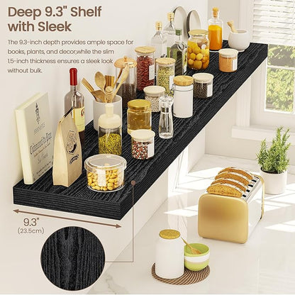 Vivelove 48 Inch Floating Shelves, Deep Wall Shelves with Invisible Brackets, Display Shlf for Bathroom Living Room Kitchen Bedroom Office Farmhouse Home Decor, 48" X 9.3" X 1.5" - Set of 2, Black