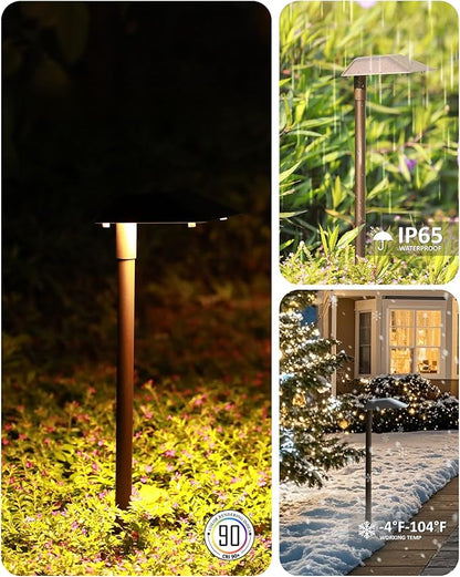 Landscape Path Lights Low Voltage, 12V Wired Outdoor Landscape Pathway Lighting for Outside Yard Walkway Driveway with Replaceable 5W 3000K Warm White LED G4 Bulb, Aluminum, Bronze, 6PK