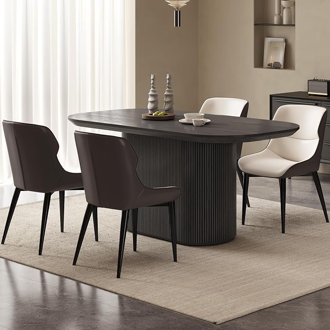 62.99" Oval Dining Table for 4-6 People, Modern Dining Room Table, Rectangular Kitchen Tables for Kitchen, Living Room, Dinner Tables with Oval Base, Dark Grey