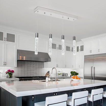 4 Light Pendant Lights Kitchen Island, Modern Chrome Crystal Pendants with Dimmable 3000K-6000K LED Ceiling Hanging Light Fixture for Dining Room Bedroom, Adjustable Height 59"