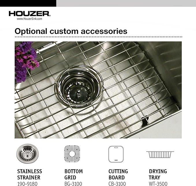 Houzer 3322-8BS3-1 Glowtone Series Topmount Stainless Steel 3-hole 50/50 Double Bowl Kitchen Sink, 8-Inch Deep
