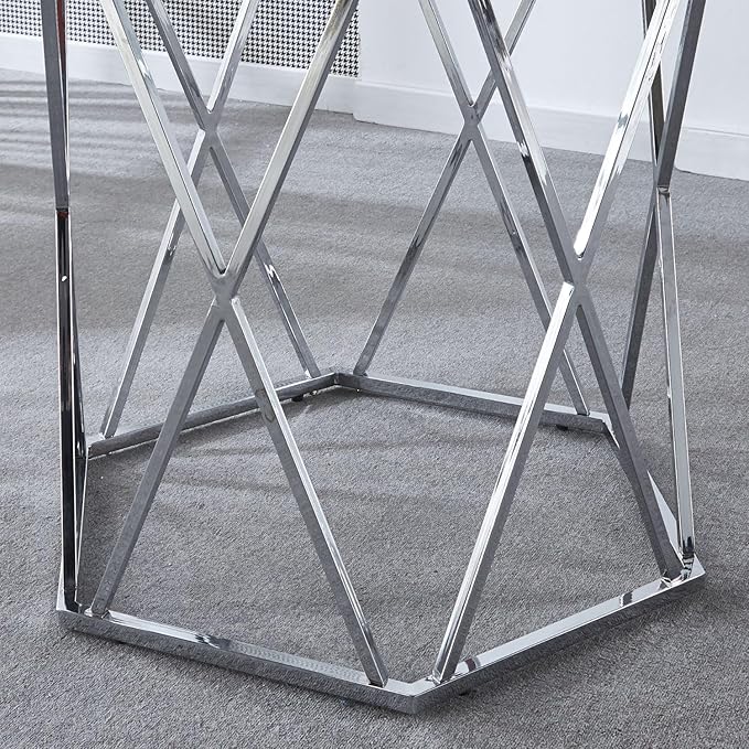 AXIOS 63 Inch Rectangle Glass Dining Table Tempered Glass Tabletop and Hexagonal Metal Base Design 63" Lx35.5 Wx30 H Modern Table Kitchen Table for 4-6 Home Kitchen, Dining Room (Silver)