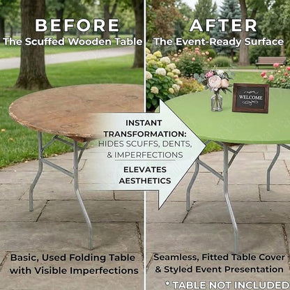 Kwik-Covers 10 Pack of Round Plastic Table Covers - 60" or 72" Round - Indoor or Outdoor Fitted Covers (Tables NOT Included) (Lime Green, 60" Round)