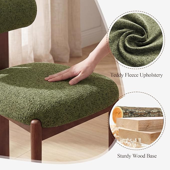 MALOL Modern Wooden Dining Chairs Set of 4, Upholstered Fabric Kitchen Chairs with Sculptural Backrest, Mid-Century Farmhouse Dining Room Chairs with Solid Wood Legs, Green