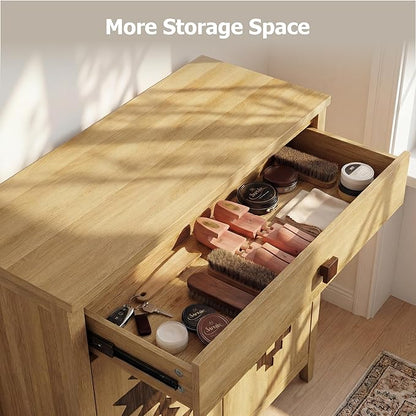 5-Tier Shoe Cabinet with Drawers, Wooden Shoe Storage Cabinet with Adjustable Shelves,Simple Tribal Style Freestanding Walnut Shoe Cabinet Suitable for Entrance,Corridor,Cloakroom,Natural