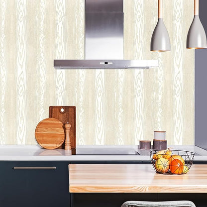Yun-aeon Beige and Gold Wood Contact Paper 17.3"x400" Rustic Wooden Peel and Stick Wallpaper Removable Self-Adhesive Wallpaper Wood Grain Contact Paper for Countertops Cabinets