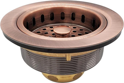Westbrass A2165-11 4-1/4" OD Post Style Large Kitchen Basket Strainer with Waste Disposal Flange and Stopper Drain Set, Antique Copper