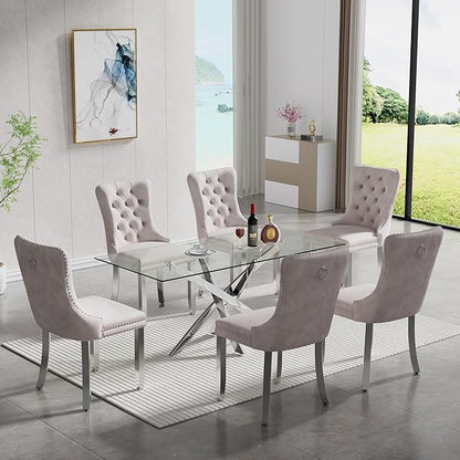 51" Glass Dining Table for 4-6, Modern Dining Room Table with 0.39" Tempered Glass Top and Cross X-Shaped Silver Stainless Steel Base, Rectangle Kitchen Dinner Table for Dining Room