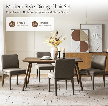 HULALA HOME Dining Chairs Set of 2, Morden Full Faux Leather Kitchen Chairs with Thick Cushion, Upholstered Accent Side Chair for Kitchen Dining Living Room Restaurant, Taupe