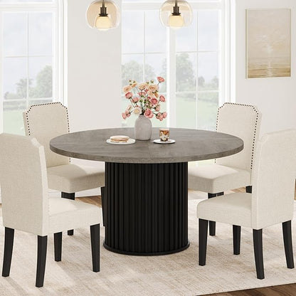 GarveeHome 47" Round Dining Table for 4-6 People, Dining Room Table with Sturdy Waveform Metal Pedestal Base, Farmhouse Circle Kitchen Table for Dining Room, Kitchen