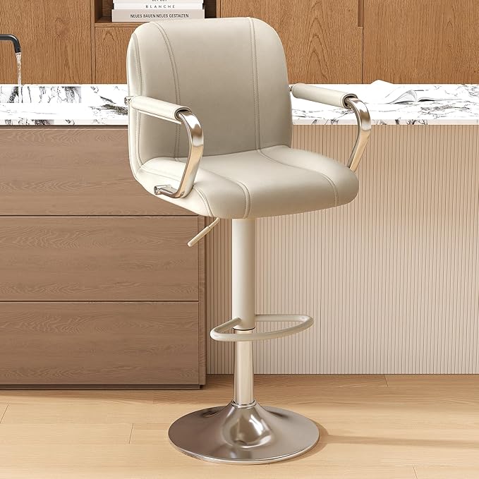 MALOL Set of 1 Beige Counter Chairs with Backs – Adjustable Swivel High Chairs for Kitchen Island, Modern Seating, Taburetes para Barra de Cocina, Island Stools for Home Bar