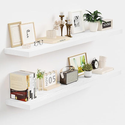 Vivelove White Floating Shelves 40 Inches Long, Wall Display Shelves with Invisible Brackets, for Bathroom Living Room Kitchen Bedroom Office Farmhouse Home Decor, 40x9.3X 1.5 - Set of 2, White