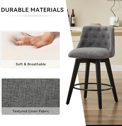 Modern Dining Chairs,Set of 2 - Sturdy and Stylish,Simple Natural Design,Counter Height Bar Stools with Line & Button Tufted Back,Solid Wood Frame Seat for Kitchen Island,Easy Asse,DarkGray-Linen-Foam