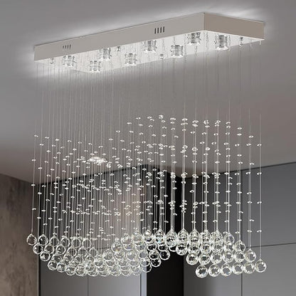 Finktonglan 39.4" Rectangular Crystal Chandelier for Kitchen Island, 8-Light Linear Island Pendant Light, GU10 Base (Bulbs Not Included), Height Adjustable Modern Dining Room Ceiling Light