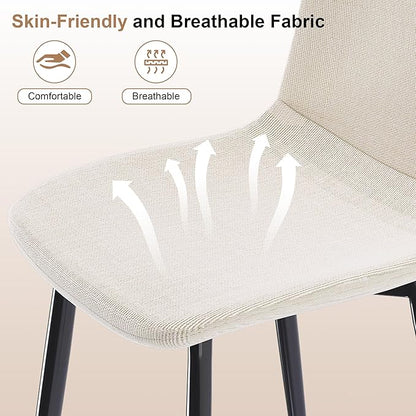 Knit Fabric Dining Chairs with Iron Legs - Restaurant Seating, Comfortable Upholstered Armless Side Chair for Kitchen, Beige (4 Chairs)