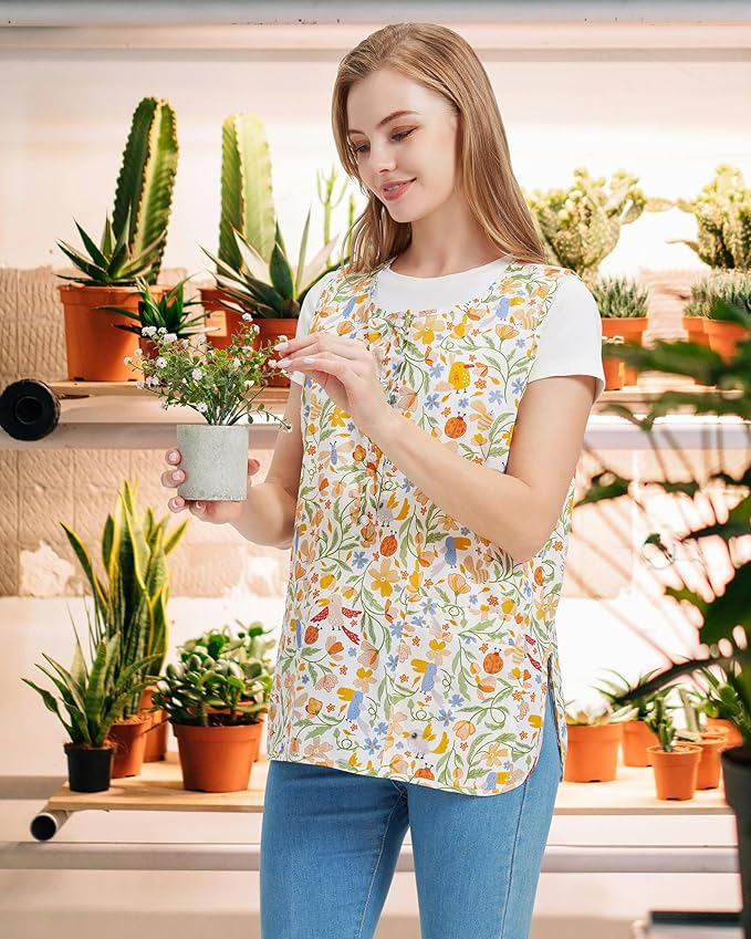 Nanxson Cobbler Apron for Women with 2 Patch Pockets Cotton Printed Vintage Apron with Buttons for Work Chef Kitchen Home