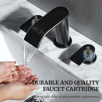 Ultimate Unicorn 8 inch Bathroom Faucet Oil Rubbed Bronze, Waterfall Bathroom Sink Faucet with Metal Pop-up Drain Stopper and 2 Supply Hoses,2 Handle Widespread Faucets for Vanity Sink 3 Holes