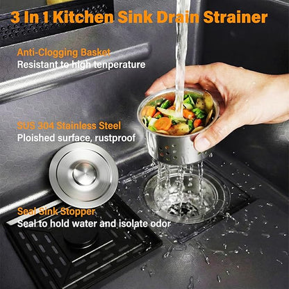 Drop In Kitchen Sink with Faucet, 29.5x17.7x10" Basin Depth Undermount Kitchen Sinks, Stainless Steel Sink with Cup Washer, Drain Strainer, Cutting Board, Colander, Storage Basket & Roll-up Rack