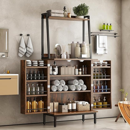 kepptory 51" Pantry Cabinet, Kitchen Pantry Storage Cabinet with, Storage Shelves, Modern Kitchen Hutch with Microwave Stand, Adjustable Shelves, Food Pantry Cabinet for Dining Room (Brown)