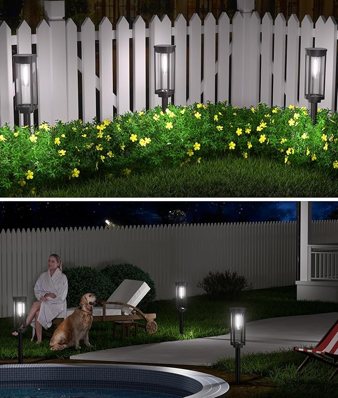 NEWMESSI 12 Pack Solar Pathway Lights Outdoor,Super Brightness IP65 Waterproof Auto On/Off Solar Path Lights, Garden Solar Powered Landscape Lighting for Outside Yard Garden Driveway Walkway Decor