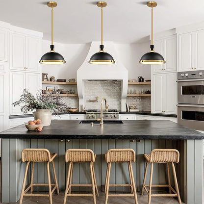 12.7 Inch Black and Gold Modern Pendant Lights, Industrial Dome Kitchen Island Pendant Lighting, 1-Light Small Ceiling Hanging Light Fixture with Opal Glass Diffuser, Over Sink Table Bar Hall