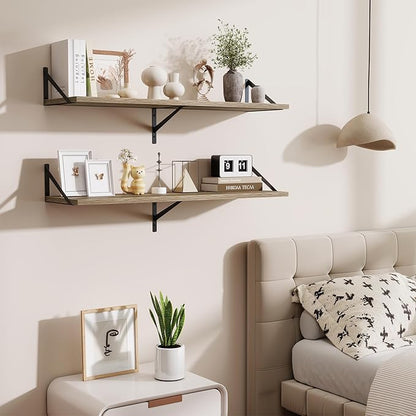 Acovy Floating Shelves for Wall,40" Wall Mounted Shelves Set of 2,Long Wood Floating Shelves,Hanging Wide Display & Storage Shelf with Metal Brackets for Bathroom,Bedroom,Kitchen,Living Room,Grey