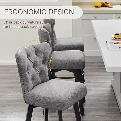 KISLOT Counter Height Barstools 26 inch Upholstered Button Tufted Swivel Bar Stools with Back for Kitchen Island,Set of 2,Dark Grey Fabric