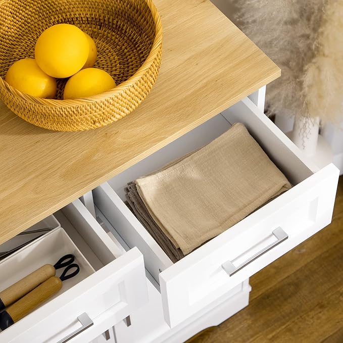 HOMCOM Sideboard Buffet Cabinet with 3 Storage Drawers, Kitchen Cabinet Coffee Bar with Adjustable Shelf for Living Room, White
