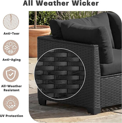 Patio Furniture Set, 7-Piece Outdoor Sectional Couch with Coffee Table & Thick Cushions, Outdoor Wicker Conversation Set for Backyard, Poolside, Garden (Crossbody Black-Black, 7 Piece-Single)