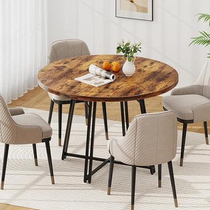 Giantex 47-inches Round Dining Table for 4-6 People, Kitchen Table with Metal Supporting Legs & Cross Base, Circle Dinner Tables for Dinette, Restaurant, Living Room, Dining Room, Rustic Brown