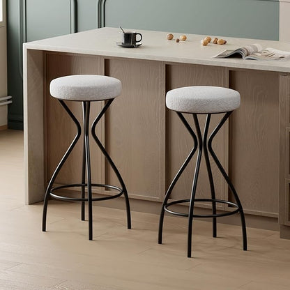 Modern Backless Bar Stools Set of 2 Round Upholstered Counter Stools for Kitchen Island Velvet Dining Chairs，Black
