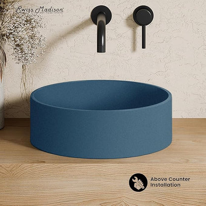 Swiss Madison Lisse 14.5" Concrete Round Vessel Sink in Matte Royal Blue