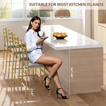 GarveeHome Bar Stools Set of 2, Counter Height Bar Chairs with Back and Thick Cushion, Upholstered Dining Chairs with Padded Seat, Barstools for Kitchen Island, Bar, Dining Room, Retro Gold