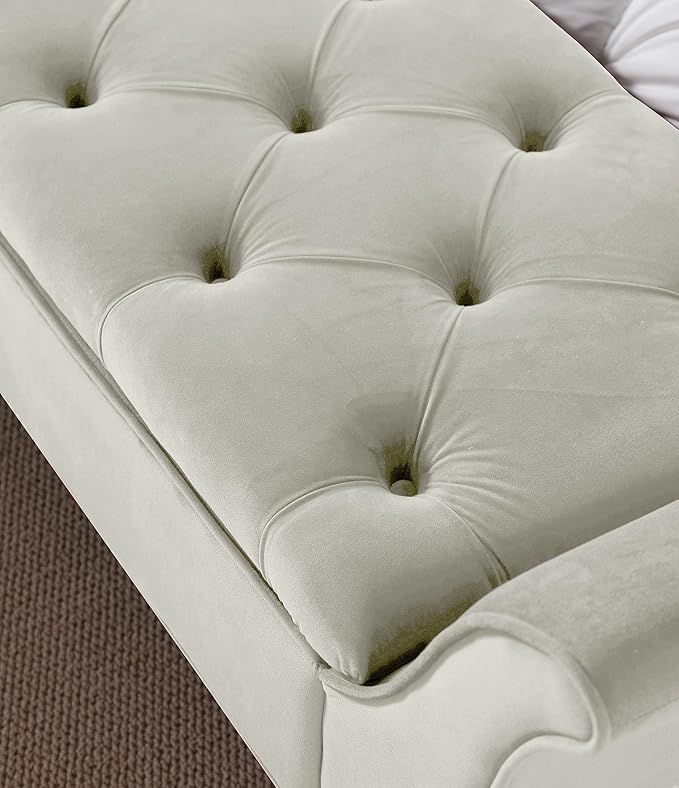 Modern Ottoman Bench with Storage, Upholstered Footstool for Bedroom Living Room Hallway, Bedside Pouf Toy Storage Ottoman Footrest, Versatile Storage Chest Bench Seat,Beige-Velvet