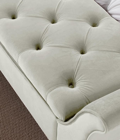 Modern Ottoman Bench with Storage, Upholstered Footstool for Bedroom Living Room Hallway, Bedside Pouf Toy Storage Ottoman Footrest, Versatile Storage Chest Bench Seat,Beige-Velvet