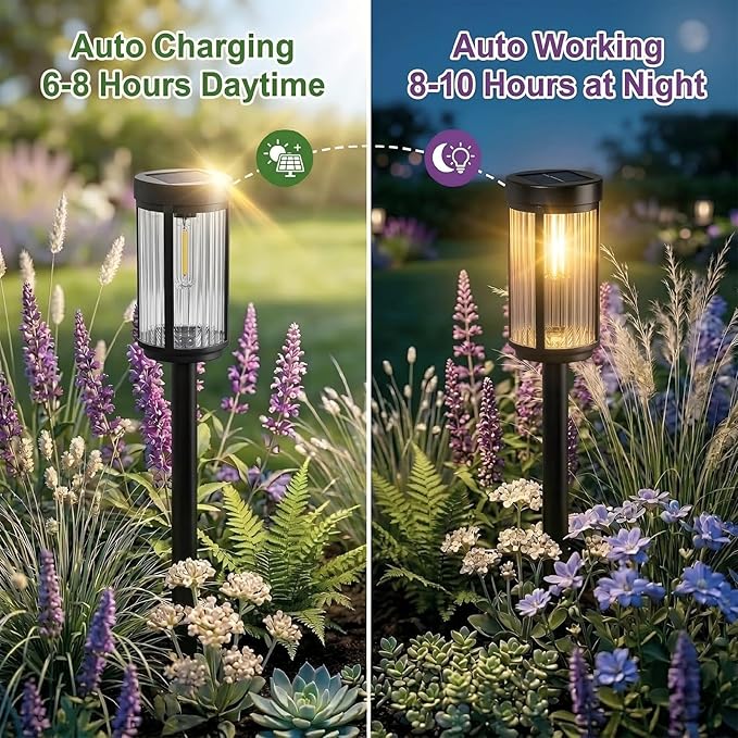 Sparkblaze 2 Pack Solar Garden Lights Outdoor, Decorative Solar Pathway Lights for Yard Auto On/Off Landscape Lighting for Walkway, Lawn, Garden, Waterproof Solar Stake Lights. (2, Warm White)