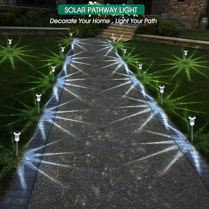 Eyrosa Solar Outdoor Lights, 10 Pack Waterproof Stainless Steel Solar Stake Lights for Pathway Garden Yard Path Walkway Driveway Lawn Patio Outside Decor, Cool White
